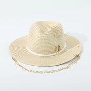 Fashionable Metal Letter Straw Hats for Women Men Summer Outdoor Holidays Beach Sun Hat Panama Hat