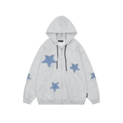 Streetwear Hoodies Women Stars Print Fashion Oversized Outwear Harajuku Casual Hooded Zipper Sweatshirt Jacket Korean Y2k Tops