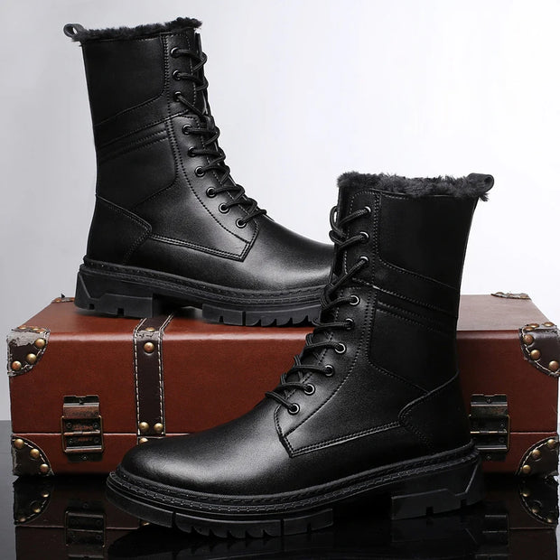 British Style Male Walking Footwear Luxury Brand Outdoor Boots High Quality Man Ankle Boots Warm Plush Fur Winter Shoes High Top