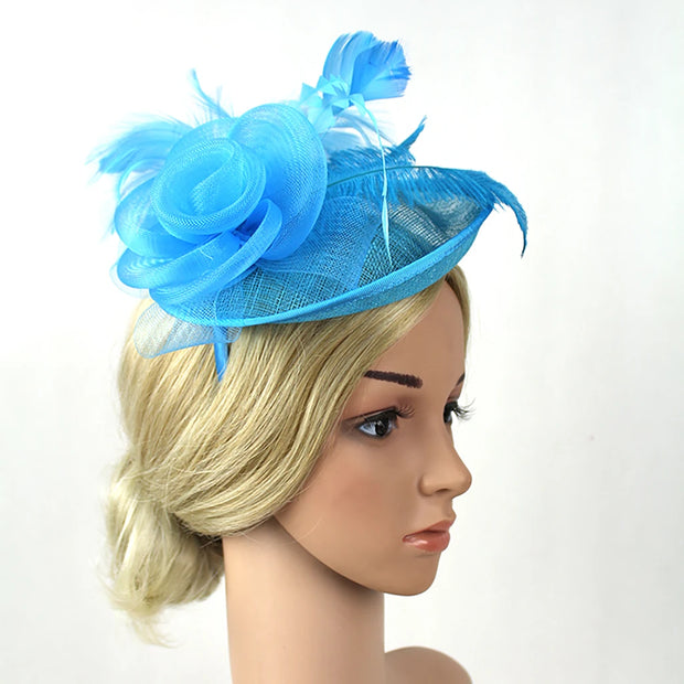 Women Ascot Fascinator Hat Feather Mesh Headband with Clip Reversible Kentucky Derby Photography for Ladies Tea Party