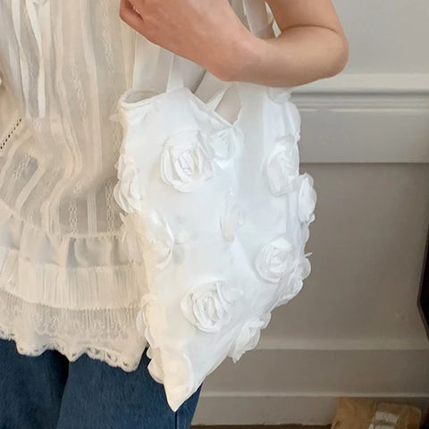 Korean 3d Flower ladies Shoulder Bag High Quality Three-dimensional Flower Canvas Bag Large Capacity Underarm Handbag Vest Bag