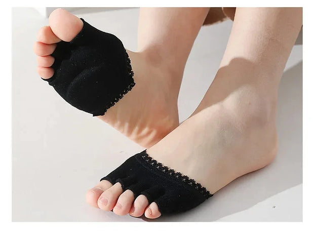 1 pair Five toes forefoot pads women's high heels wear half socks comfortable lace invisible socks foot pain care products