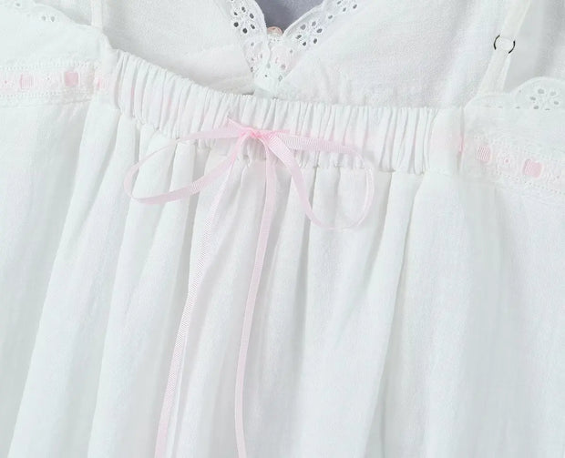 2023 Sexy Pink Spliced Embroidery Lace Deep V neck Mini Sling Dress Women Adjust Bow Ribbon Back Backless Party Robe Holiday