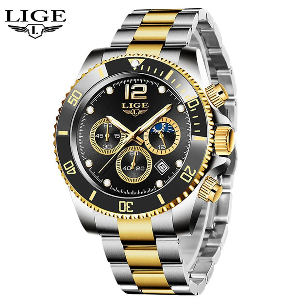 LIGE Men Watch Fashion Full Steel Military Waterproof Quartz Watches for Men Top Brand Luxury Military Chronograph Montre Homme