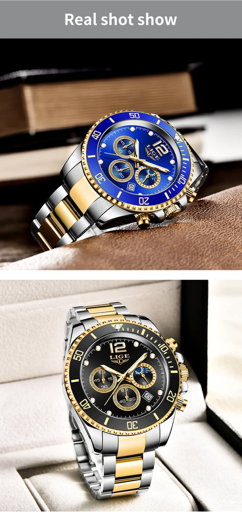 LIGE Men Watch Fashion Full Steel Military Waterproof Quartz Watches for Men Top Brand Luxury Military Chronograph Montre Homme