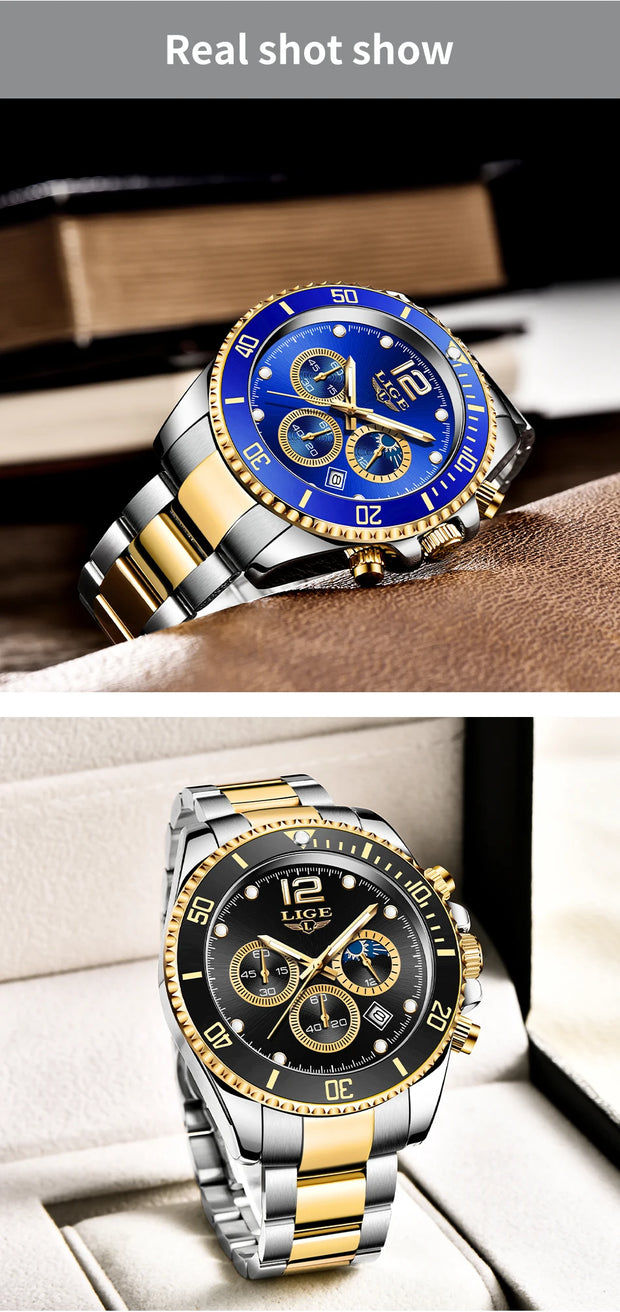LIGE Men Watch Fashion Full Steel Military Waterproof Quartz Watches for Men Top Brand Luxury Military Chronograph Montre Homme