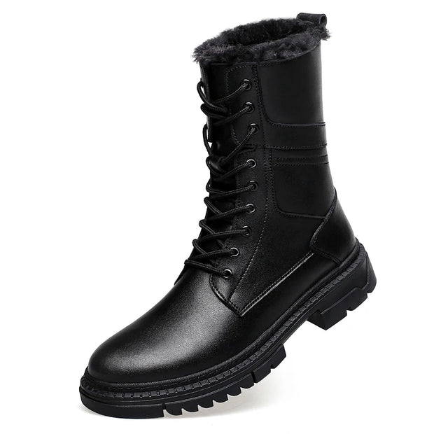 British Style Male Walking Footwear Luxury Brand Outdoor Boots High Quality Man Ankle Boots Warm Plush Fur Winter Shoes High Top