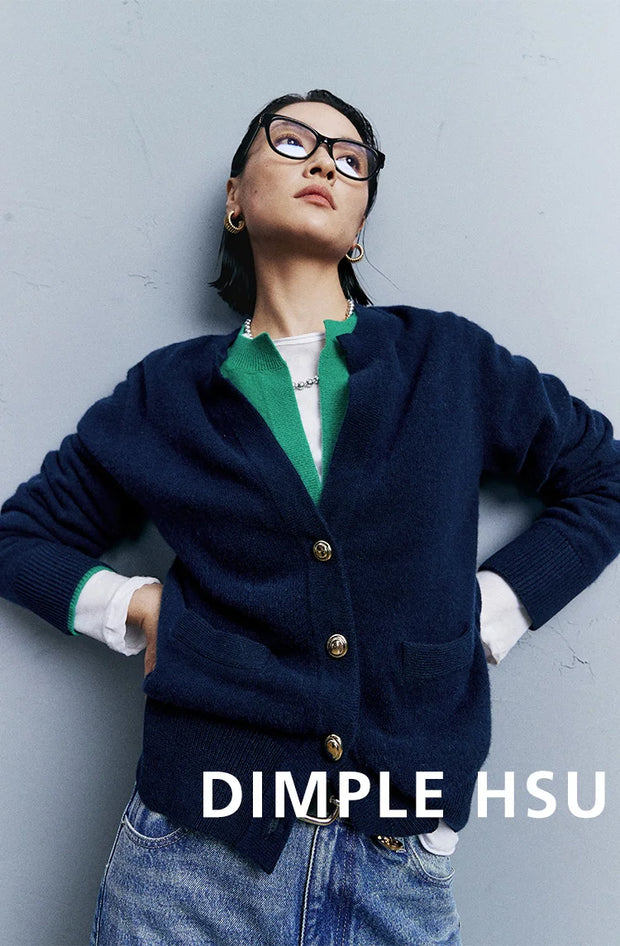 Autumn/Winter Knitted Loose Cardigan Jacket Pure Wool Sweater Temperament round Neck Slim Fit Long Sleeve Top for Women