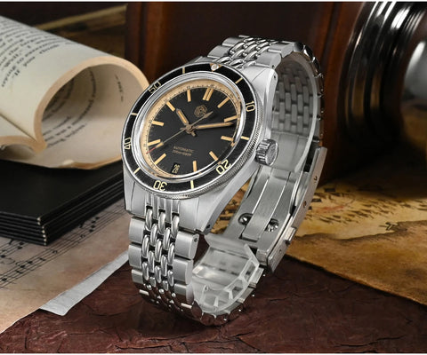 San Martin 39.5mm Men Dive Watch Vintage Distressed Effect NH35 Automatic Mechanical Watch Waterproof 200m C3 Lume SN0116 Reloj