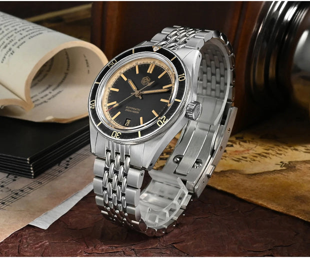 San Martin 39.5mm Men Dive Watch Vintage Distressed Effect NH35 Automatic Mechanical Watch Waterproof 200m C3 Lume SN0116 Reloj
