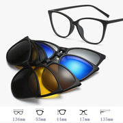 HDCRAFTER 6 In 1 Magnet Polarized Clip Glasses Frame Men TR90 Optical Myopia Clip Glasses For Men Prescription Eyeglasses Frame