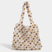 Women Beaded Bag Summer Design Hollow-out Woven Bead Tote Bag Shoulder Bag Female Small Handbag