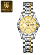 POEDAGAR Luxury Quartz Watch for Ladies Waterproof Luminous Date Week Stainless Steel Women Watches Elegant Dress WristWatch+box