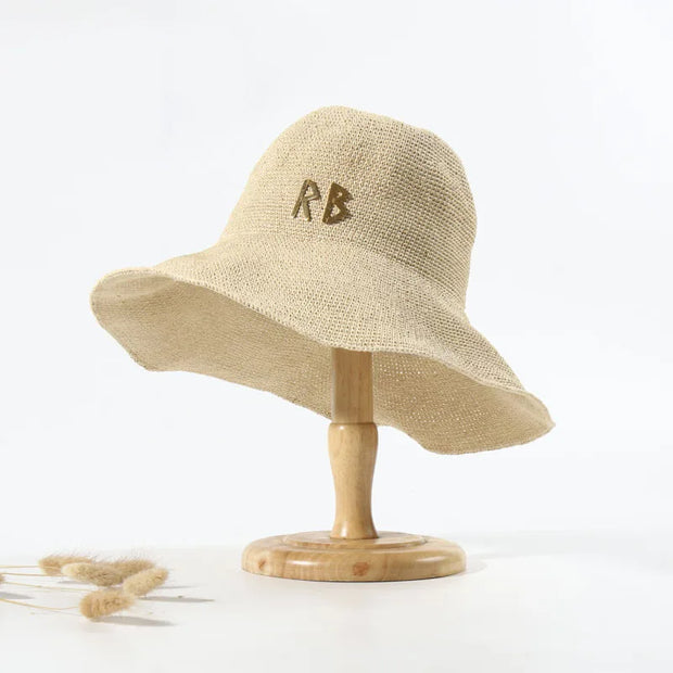 Fashionable Metal Letter Straw Hats for Women Men Summer Outdoor Holidays Beach Sun Hat Panama Hat
