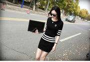 Women's Short Hip Wrap Skirt Suit 2024 Spring Summer New Fashion Stripe Knitted Crop Tops Dress Two Piece Set For Women Clothing