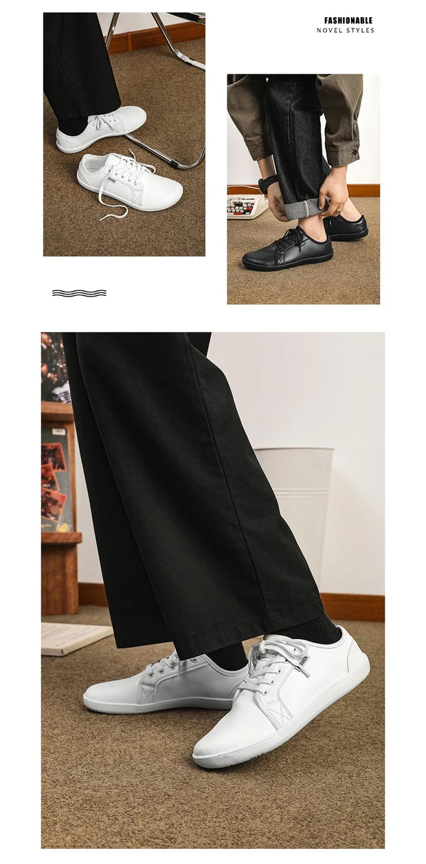 Men's Wide-toe Barefoot Shoes Lightweight Soft-soled Casual Walking Minimalist Breathable Artificial Leather Low-top Sneakers