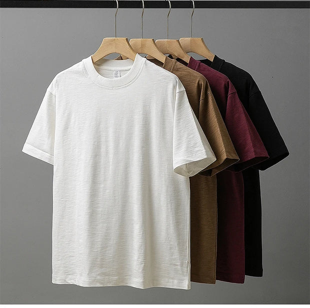 DUKEEN 300G Thick Bamboo Cotton T-Shirt Men Loose Round Neck Half Sleeve Solid Color Pure Cotton Breathable Short Sleeve