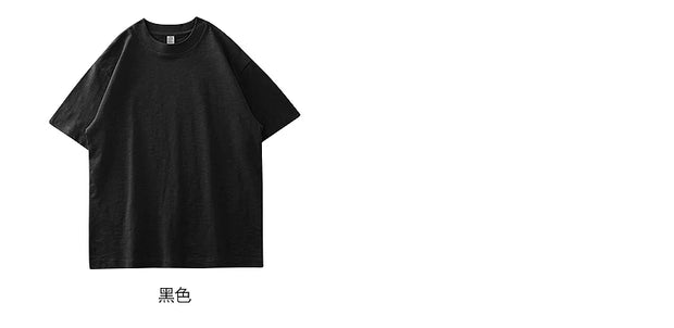 DUKEEN 300G Thick Bamboo Cotton T-Shirt Men Loose Round Neck Half Sleeve Solid Color Pure Cotton Breathable Short Sleeve