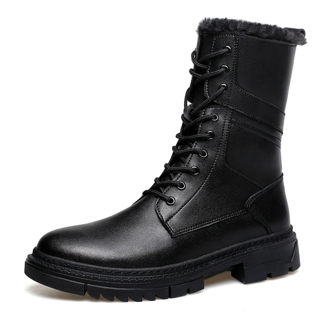 British Style Male Walking Footwear Luxury Brand Outdoor Boots High Quality Man Ankle Boots Warm Plush Fur Winter Shoes High Top