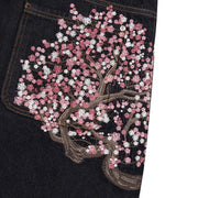 Y2k Vintage Baggy Cherry Blossom Knight Embroidery Jeans Fashion Men Women Streetwear Straight Wide Leg Patchwork Denim Pants