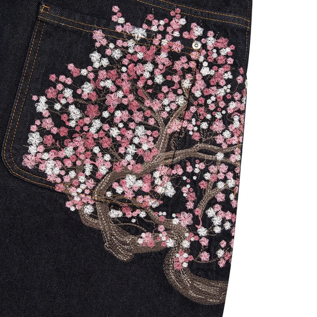 Y2k Vintage Baggy Cherry Blossom Knight Embroidery Jeans Fashion Men Women Streetwear Straight Wide Leg Patchwork Denim Pants