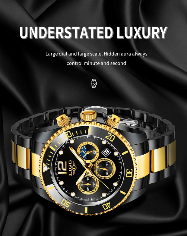 LIGE Men Watch Fashion Full Steel Military Waterproof Quartz Watches for Men Top Brand Luxury Military Chronograph Montre Homme