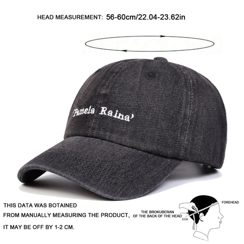 Unisex Pamela Raina Letter Embroidery Wash Baseball Caps Adjustable Casual Hats Spring and Autumn Outdoor Sunscreen Hat