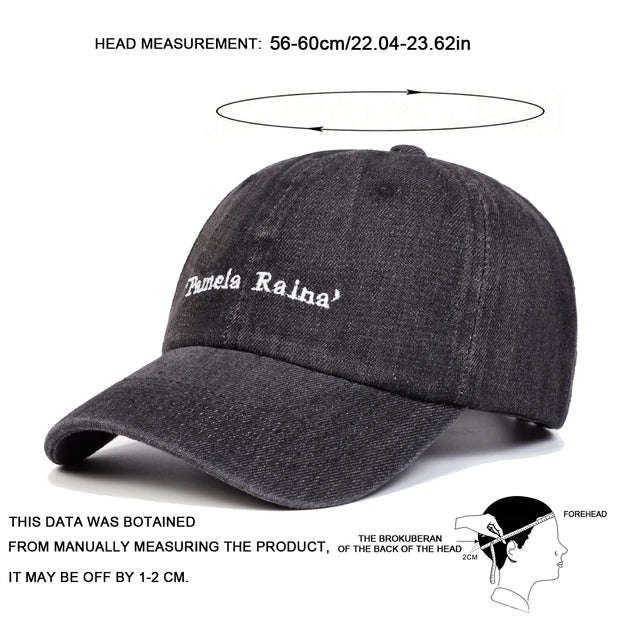 Unisex Pamela Raina Letter Embroidery Wash Baseball Caps Adjustable Casual Hats Spring and Autumn Outdoor Sunscreen Hat