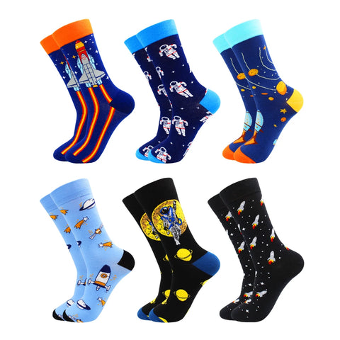 6 Pairs Fashion Casual Women and Men Socks Art Van Gogh Stripe Harajuku Fruit Animal Sloth Beer Funny Socks Dress Cotton Socks