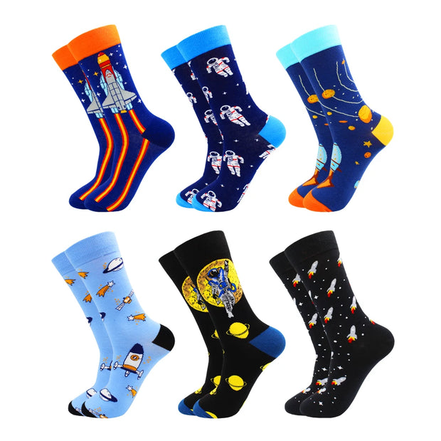 6 Pairs Fashion Casual Women and Men Socks Art Van Gogh Stripe Harajuku Fruit Animal Sloth Beer Funny Socks Dress Cotton Socks