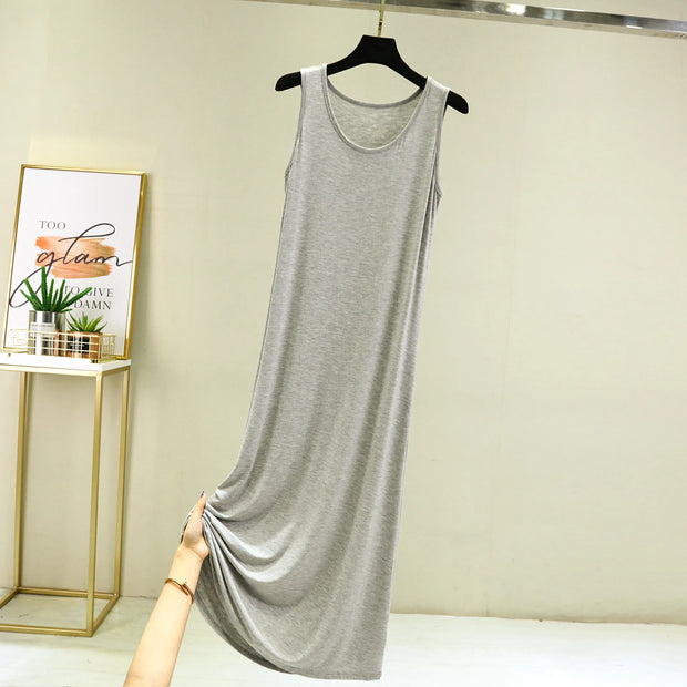 Cool Thin Summer Sleepwear For Women Outfit Night Shirt Sleeveless Long Dress Sexy Cotton Nightgowns Female Vest Nightdress