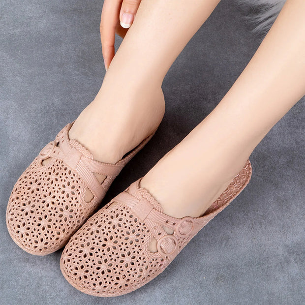 Wrapped Toe Breathable Slippers Women Summer Outer Wear Hole Shoes Home Fashion Casual Hollow Out Slip On Buckle Slipper Female