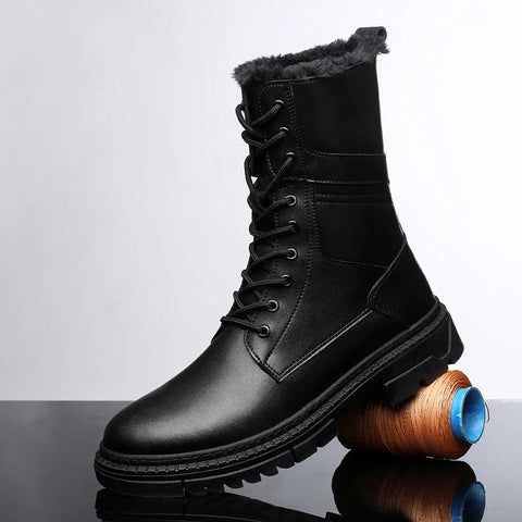 British Style Male Walking Footwear Luxury Brand Outdoor Boots High Quality Man Ankle Boots Warm Plush Fur Winter Shoes High Top
