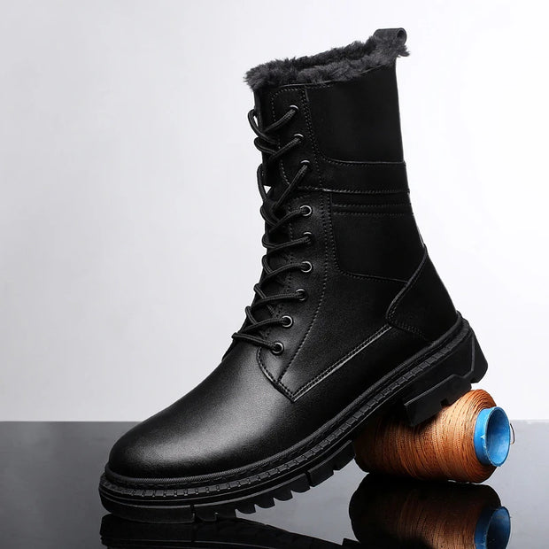 British Style Male Walking Footwear Luxury Brand Outdoor Boots High Quality Man Ankle Boots Warm Plush Fur Winter Shoes High Top
