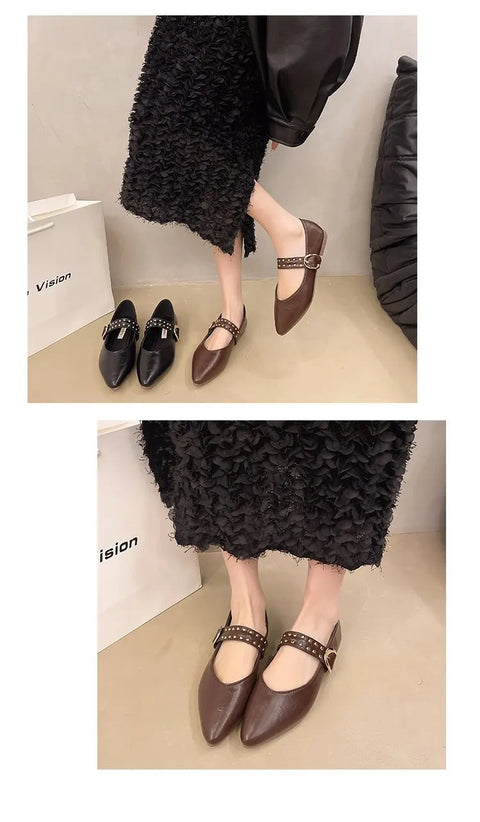 2025 New Pointed Toe Fashion Women Shoes Spring Autumn Elegant Party Daily Low Heels Pump Footwear Women Minimalist Flats Shoes