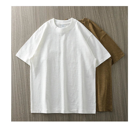 DUKEEN 300G Thick Bamboo Cotton T-Shirt Men Loose Round Neck Half Sleeve Solid Color Pure Cotton Breathable Short Sleeve