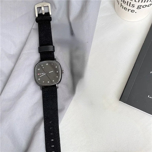 Brand Quartz Watch Youth Student Watch Vintage Square Dial Leather Belt Wristwatch Casual Fashion Men Women Gift Clock Wholesale