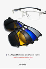 HDCRAFTER 6 In 1 Magnet Polarized Clip Glasses Frame Men TR90 Optical Myopia Clip Glasses For Men Prescription Eyeglasses Frame