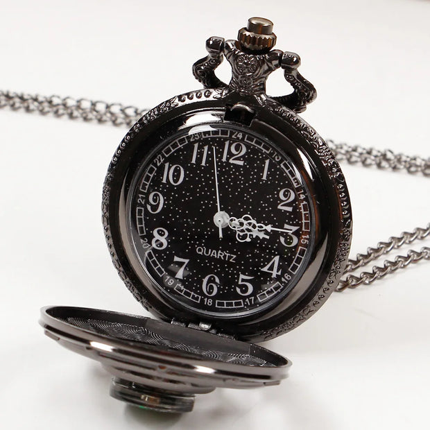 Vintage Black Compass Pocket Watch Cool Black Necklace Quartz Pocket Watches Pendant Gift for Men Women CF1382