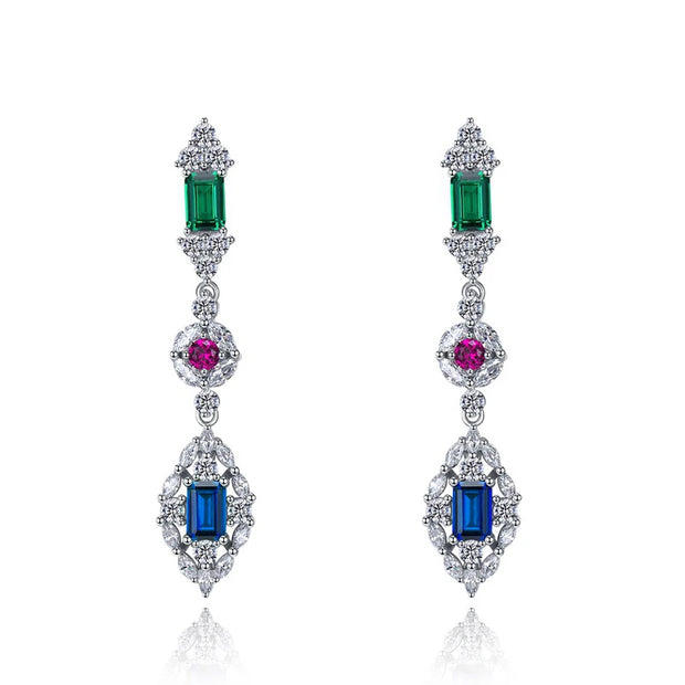 Huitan Green/Red/Blue Cubic Zirconia Dangle Earrings for Women Wedding Accessories Exquisite Female Earrings New Trendy Jewelry