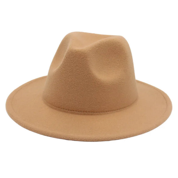 Classic Women Fedora Hats Autumn Winter Gentleman Jazz Felt Hat For Men Retro Church Lady Flat Wide Brim Dress Hat