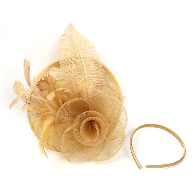 Women Ascot Fascinator Hat Feather Mesh Headband with Clip Reversible Kentucky Derby Photography for Ladies Tea Party