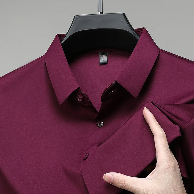 New Men's Business Casual Solid Color Short Sleeved Shirt for Summer Fashion No Ironing Comfortable and Versatile Top