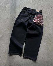 Y2k Vintage Baggy Cherry Blossom Knight Embroidery Jeans Fashion Men Women Streetwear Straight Wide Leg Patchwork Denim Pants