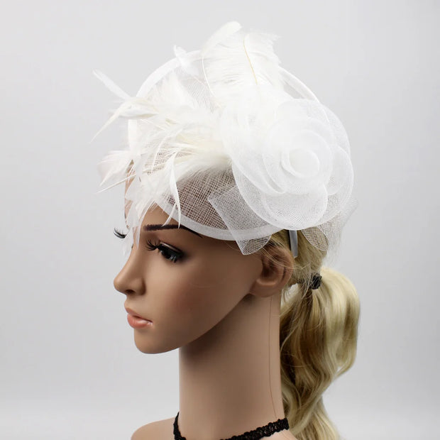 Women Ascot Fascinator Hat Feather Mesh Headband with Clip Reversible Kentucky Derby Photography for Ladies Tea Party