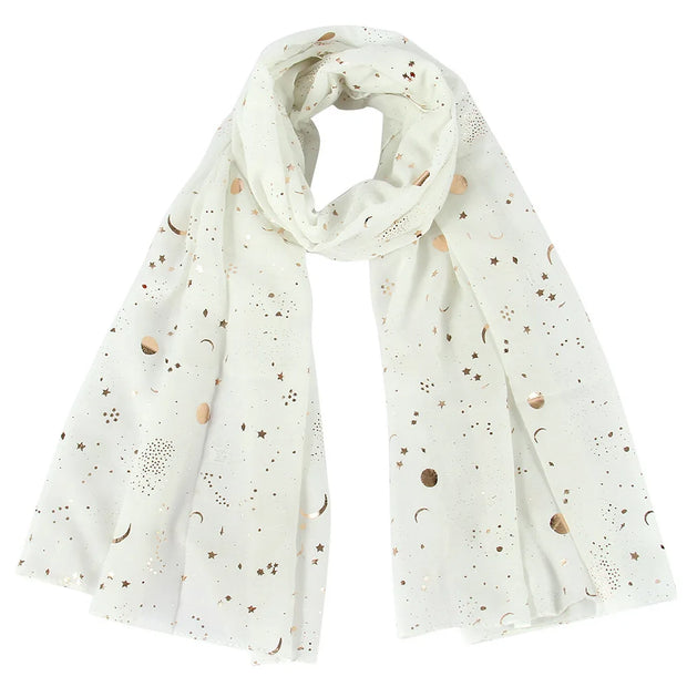 Star Moon Foil Scarf Women Cotton Voile Scarves Hijab Femme Musulman Fashion Shawl Wrap Headband 180-70cm Wholesale Scarfs