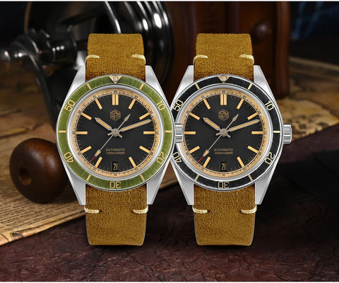 San Martin 39.5mm Men Dive Watch Vintage Distressed Effect NH35 Automatic Mechanical Watch Waterproof 200m C3 Lume SN0116 Reloj
