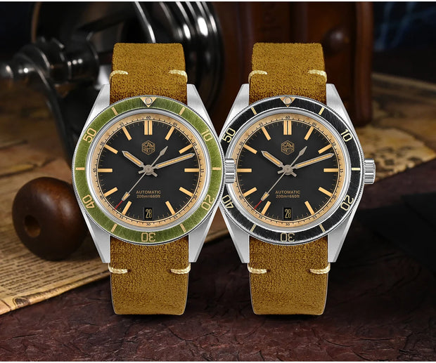 San Martin 39.5mm Men Dive Watch Vintage Distressed Effect NH35 Automatic Mechanical Watch Waterproof 200m C3 Lume SN0116 Reloj