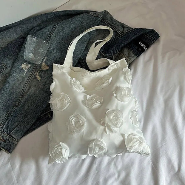 Korean 3d Flower ladies Shoulder Bag High Quality Three-dimensional Flower Canvas Bag Large Capacity Underarm Handbag Vest Bag