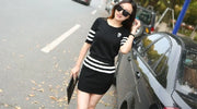Women's Short Hip Wrap Skirt Suit 2024 Spring Summer New Fashion Stripe Knitted Crop Tops Dress Two Piece Set For Women Clothing